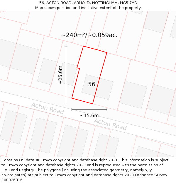 56, ACTON ROAD, ARNOLD, NOTTINGHAM, NG5 7AD: Plot and title map