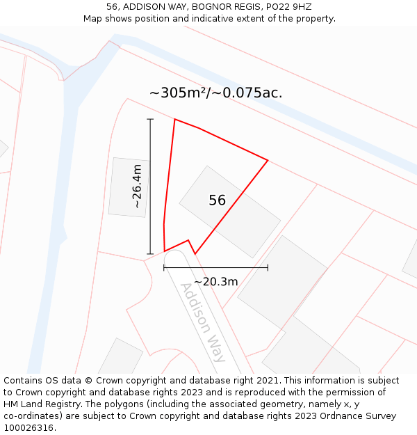 56, ADDISON WAY, BOGNOR REGIS, PO22 9HZ: Plot and title map