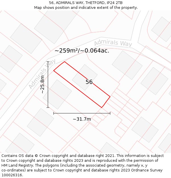 56, ADMIRALS WAY, THETFORD, IP24 2TB: Plot and title map