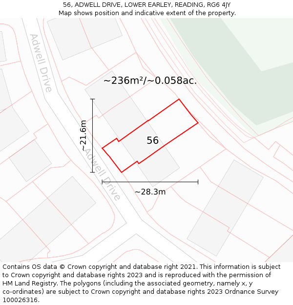 56, ADWELL DRIVE, LOWER EARLEY, READING, RG6 4JY: Plot and title map