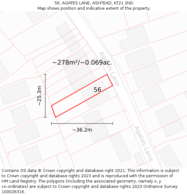 56, AGATES LANE, ASHTEAD, KT21 2ND: Plot and title map