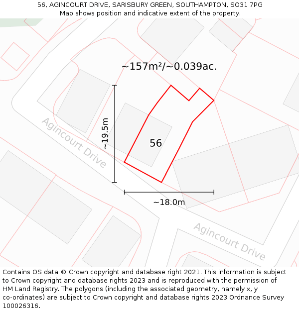 56, AGINCOURT DRIVE, SARISBURY GREEN, SOUTHAMPTON, SO31 7PG: Plot and title map