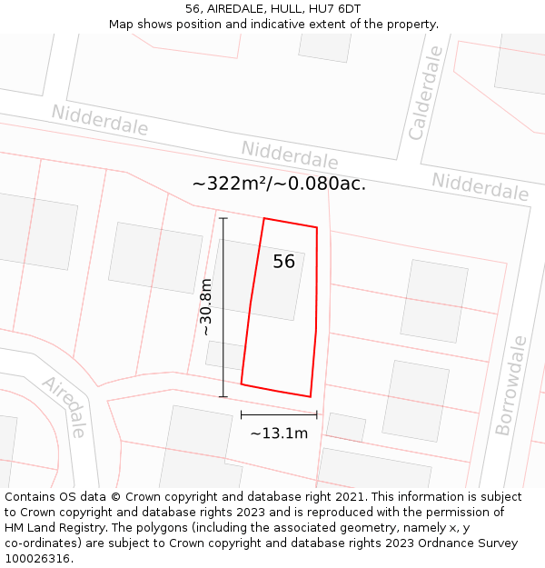 56, AIREDALE, HULL, HU7 6DT: Plot and title map