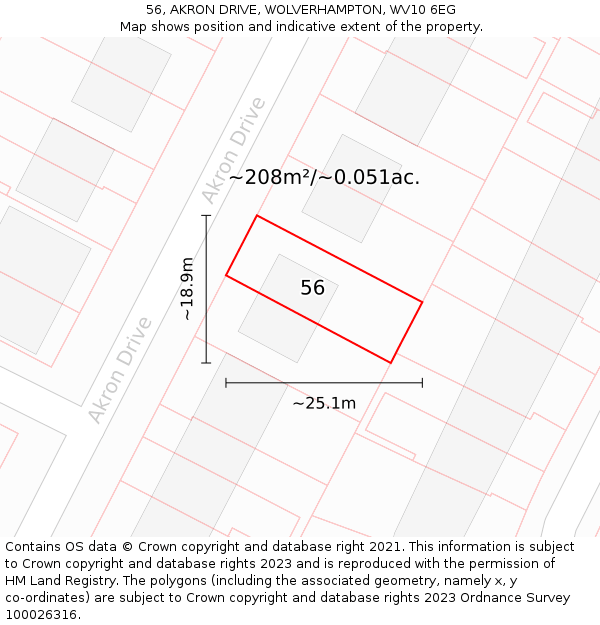 56, AKRON DRIVE, WOLVERHAMPTON, WV10 6EG: Plot and title map