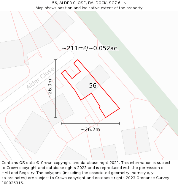 56, ALDER CLOSE, BALDOCK, SG7 6HN: Plot and title map