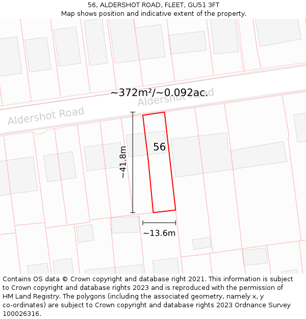 56, ALDERSHOT ROAD, FLEET, GU51 3FT: Plot and title map