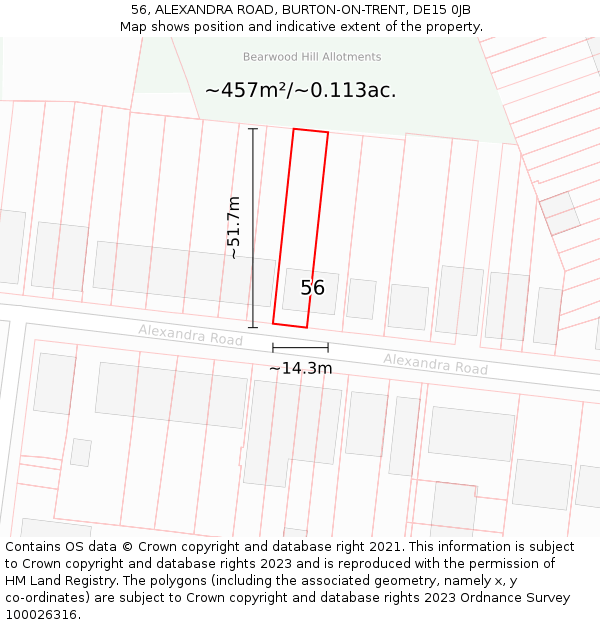56, ALEXANDRA ROAD, BURTON-ON-TRENT, DE15 0JB: Plot and title map