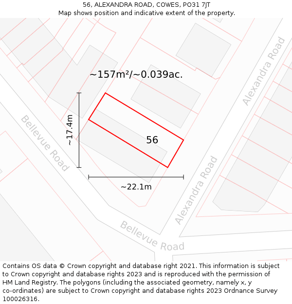 56, ALEXANDRA ROAD, COWES, PO31 7JT: Plot and title map