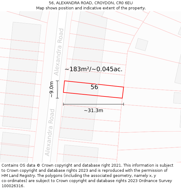 56, ALEXANDRA ROAD, CROYDON, CR0 6EU: Plot and title map