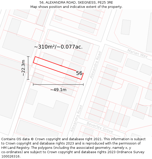 56, ALEXANDRA ROAD, SKEGNESS, PE25 3RE: Plot and title map