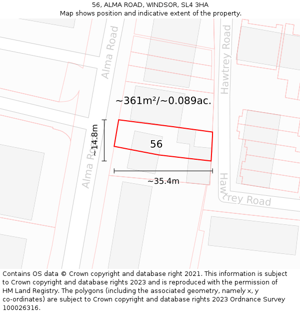 56, ALMA ROAD, WINDSOR, SL4 3HA: Plot and title map