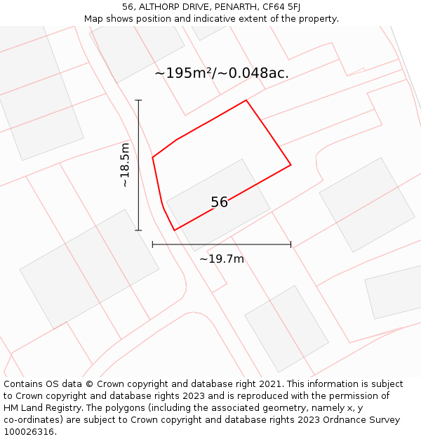 56, ALTHORP DRIVE, PENARTH, CF64 5FJ: Plot and title map