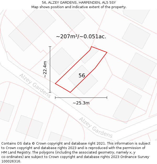 56, ALZEY GARDENS, HARPENDEN, AL5 5SY: Plot and title map