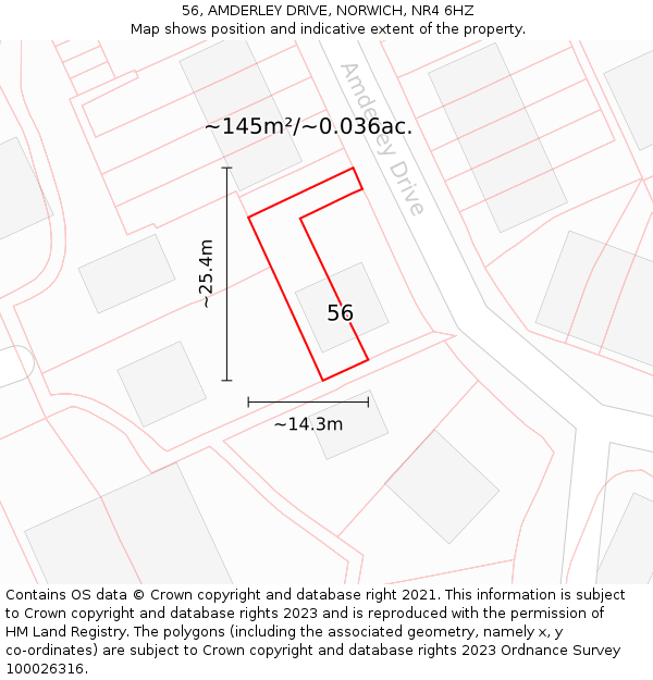 56, AMDERLEY DRIVE, NORWICH, NR4 6HZ: Plot and title map