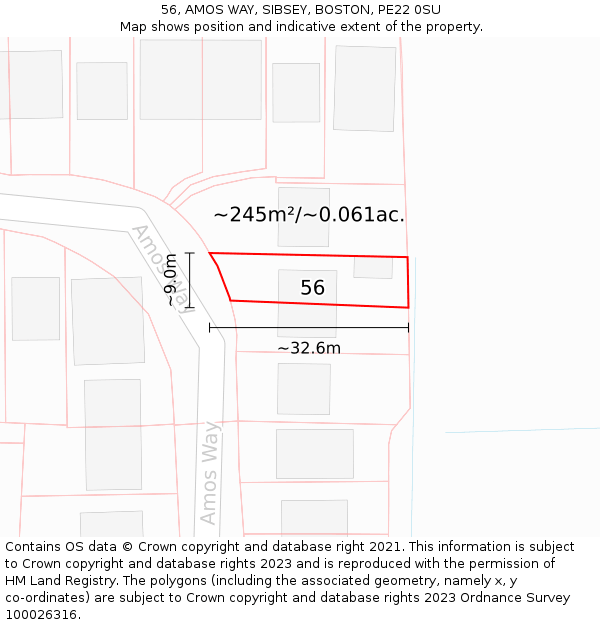 56, AMOS WAY, SIBSEY, BOSTON, PE22 0SU: Plot and title map