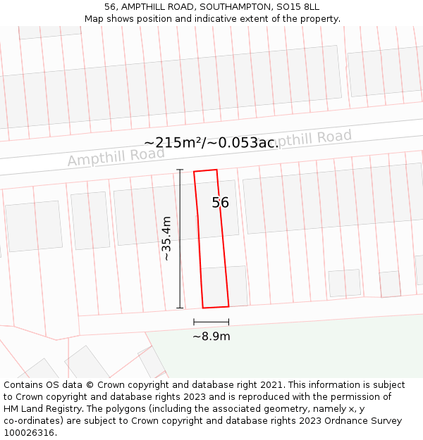 56, AMPTHILL ROAD, SOUTHAMPTON, SO15 8LL: Plot and title map
