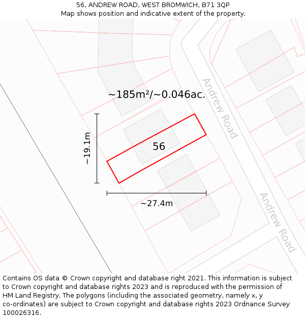 56, ANDREW ROAD, WEST BROMWICH, B71 3QP: Plot and title map