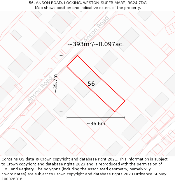 56, ANSON ROAD, LOCKING, WESTON-SUPER-MARE, BS24 7DG: Plot and title map