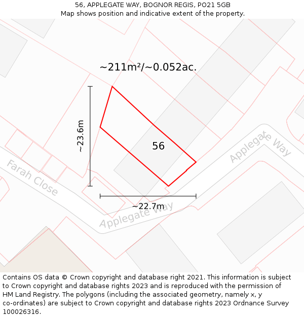 56, APPLEGATE WAY, BOGNOR REGIS, PO21 5GB: Plot and title map