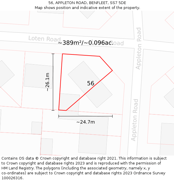 56, APPLETON ROAD, BENFLEET, SS7 5DE: Plot and title map