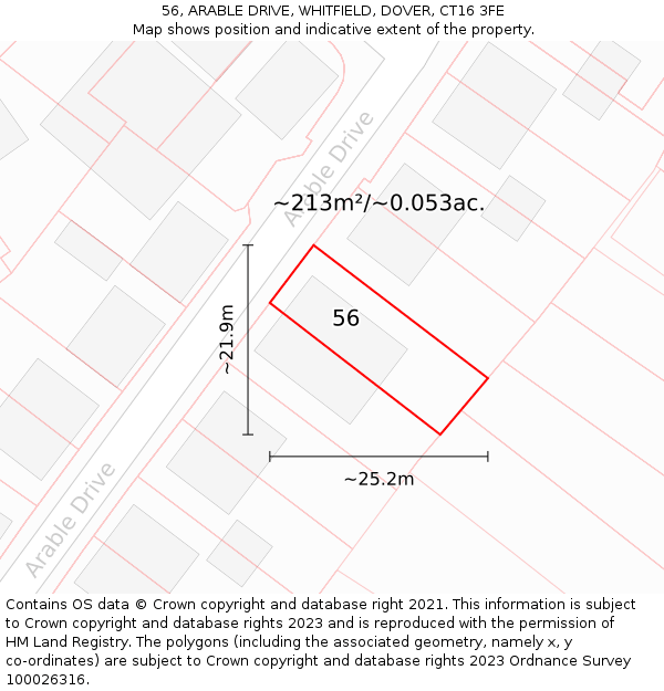 56, ARABLE DRIVE, WHITFIELD, DOVER, CT16 3FE: Plot and title map
