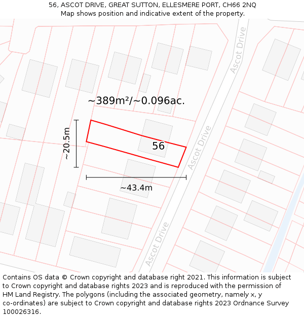 56, ASCOT DRIVE, GREAT SUTTON, ELLESMERE PORT, CH66 2NQ: Plot and title map