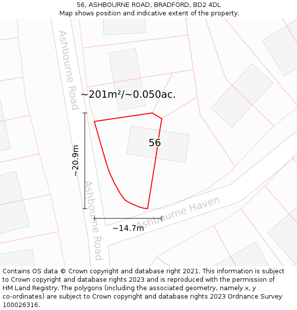 56, ASHBOURNE ROAD, BRADFORD, BD2 4DL: Plot and title map