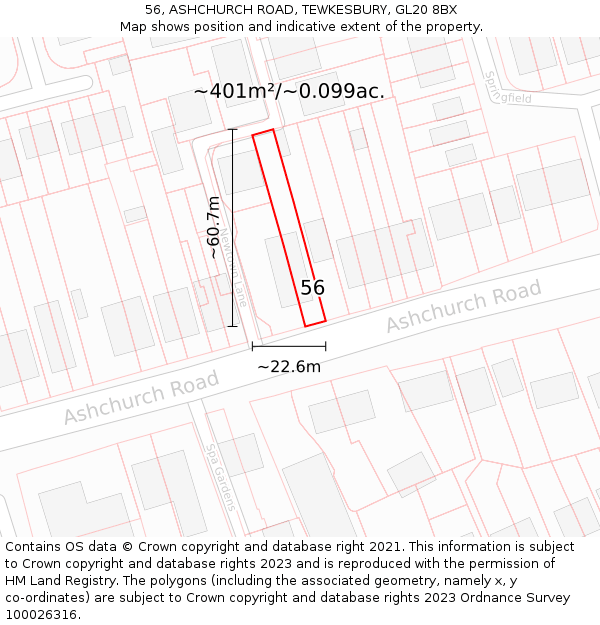 56, ASHCHURCH ROAD, TEWKESBURY, GL20 8BX: Plot and title map
