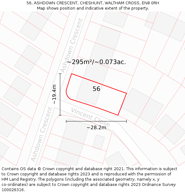 56, ASHDOWN CRESCENT, CHESHUNT, WALTHAM CROSS, EN8 0RH: Plot and title map