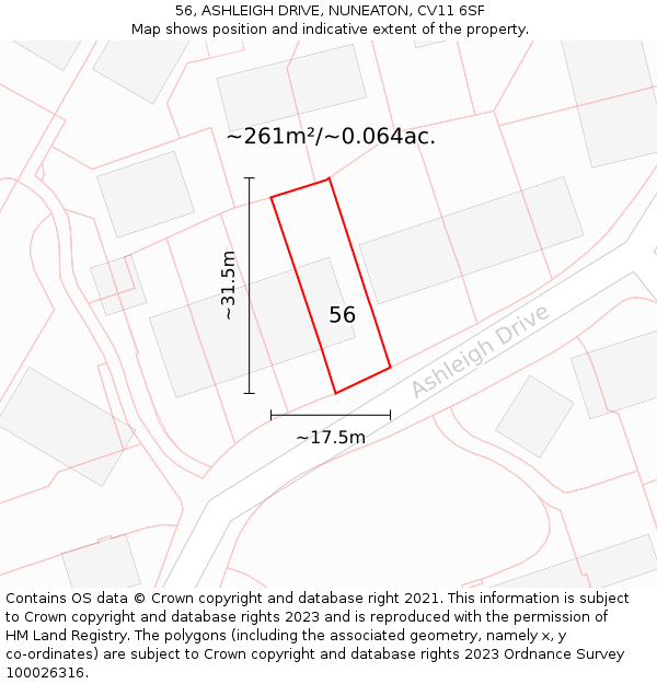 56, ASHLEIGH DRIVE, NUNEATON, CV11 6SF: Plot and title map