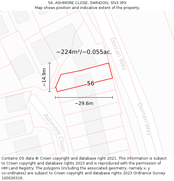 56, ASHMORE CLOSE, SWINDON, SN3 3PX: Plot and title map