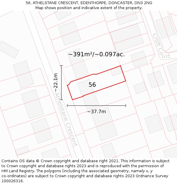 56, ATHELSTANE CRESCENT, EDENTHORPE, DONCASTER, DN3 2NG: Plot and title map