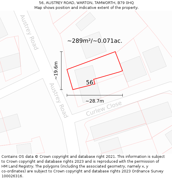 56, AUSTREY ROAD, WARTON, TAMWORTH, B79 0HQ: Plot and title map