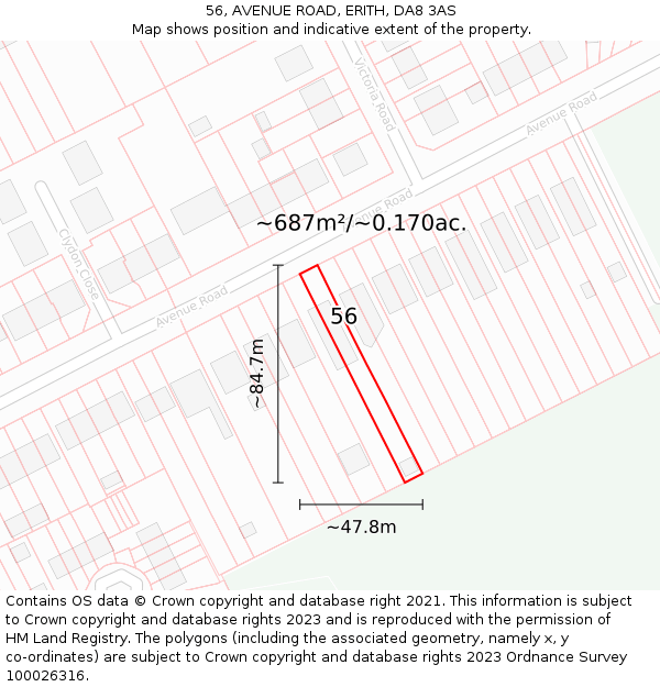 56, AVENUE ROAD, ERITH, DA8 3AS: Plot and title map