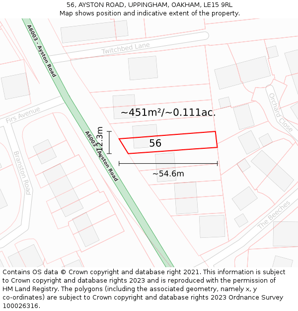 56, AYSTON ROAD, UPPINGHAM, OAKHAM, LE15 9RL: Plot and title map