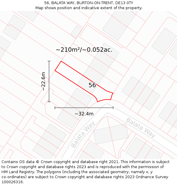 56, BALATA WAY, BURTON-ON-TRENT, DE13 0TY: Plot and title map