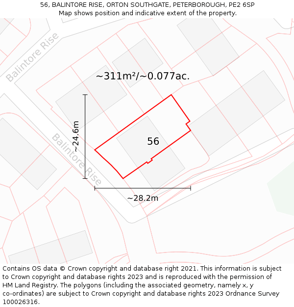 56, BALINTORE RISE, ORTON SOUTHGATE, PETERBOROUGH, PE2 6SP: Plot and title map