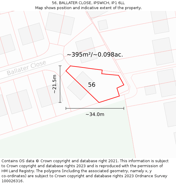 56, BALLATER CLOSE, IPSWICH, IP1 6LL: Plot and title map