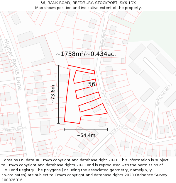 56, BANK ROAD, BREDBURY, STOCKPORT, SK6 1DX: Plot and title map