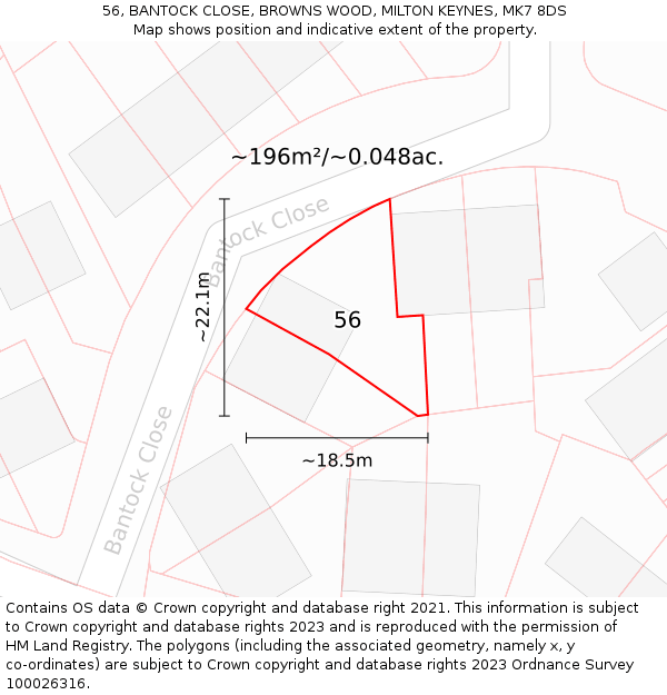 56, BANTOCK CLOSE, BROWNS WOOD, MILTON KEYNES, MK7 8DS: Plot and title map