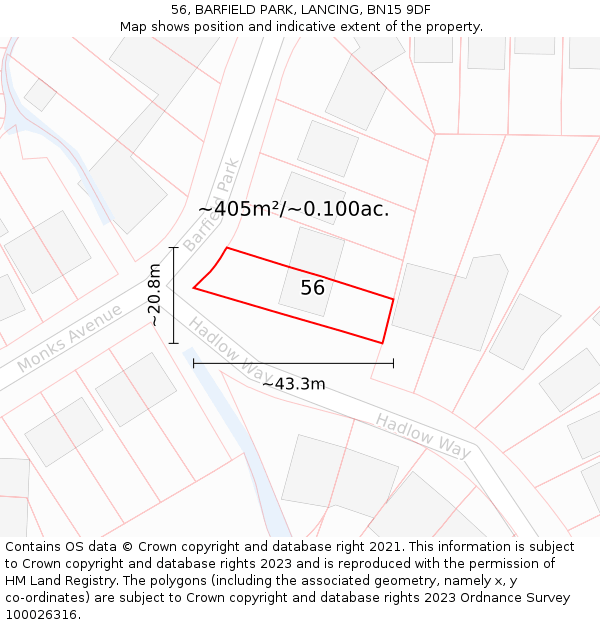 56, BARFIELD PARK, LANCING, BN15 9DF: Plot and title map