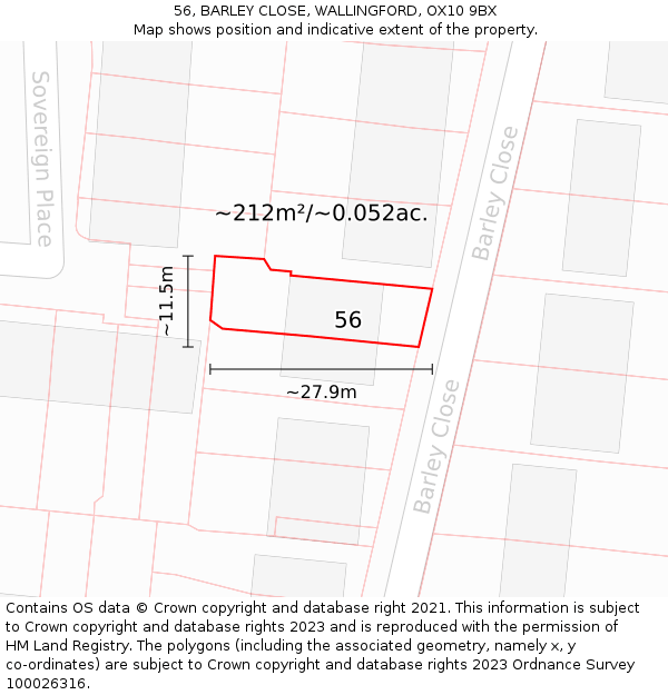 56, BARLEY CLOSE, WALLINGFORD, OX10 9BX: Plot and title map