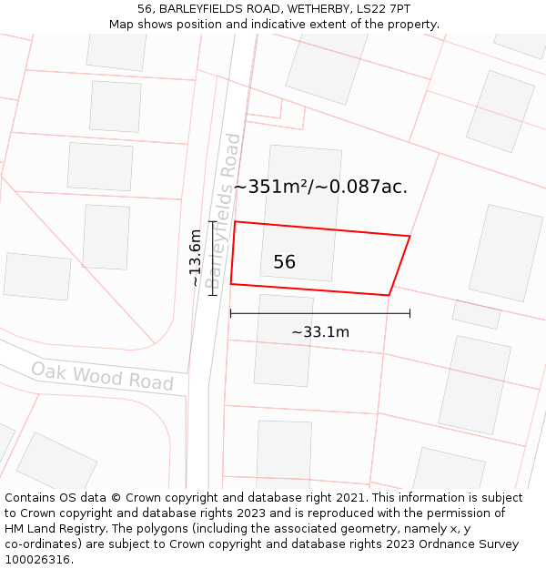 56, BARLEYFIELDS ROAD, WETHERBY, LS22 7PT: Plot and title map