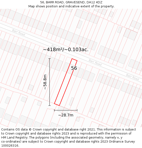 56, BARR ROAD, GRAVESEND, DA12 4DZ: Plot and title map