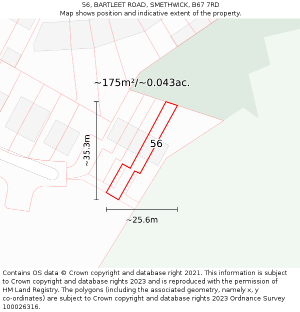56, BARTLEET ROAD, SMETHWICK, B67 7RD: Plot and title map