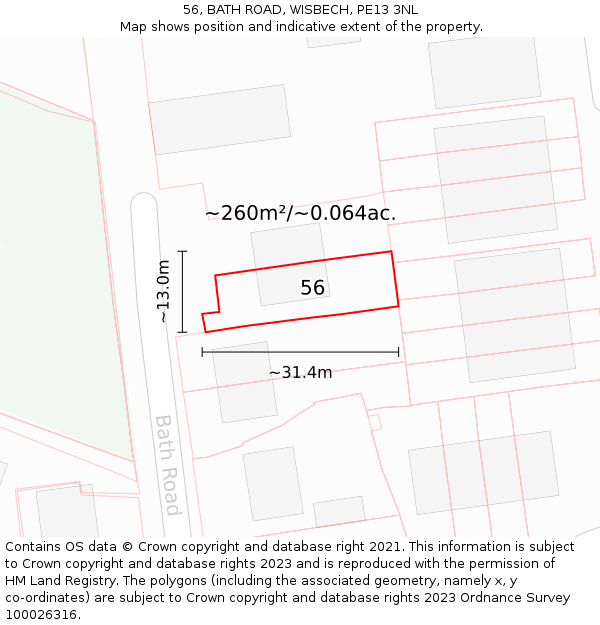 56, BATH ROAD, WISBECH, PE13 3NL: Plot and title map