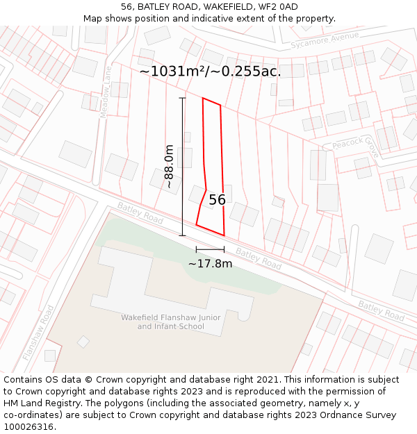 56, BATLEY ROAD, WAKEFIELD, WF2 0AD: Plot and title map