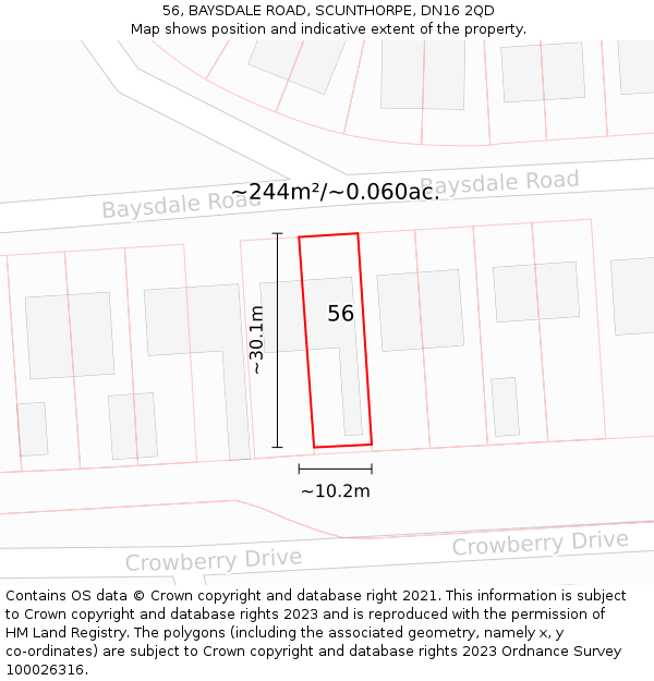 56, BAYSDALE ROAD, SCUNTHORPE, DN16 2QD: Plot and title map