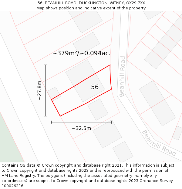 56, BEANHILL ROAD, DUCKLINGTON, WITNEY, OX29 7XX: Plot and title map