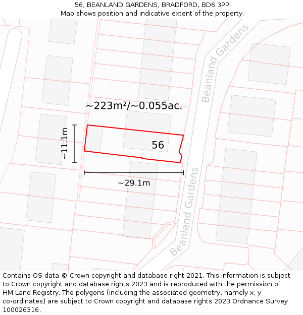 56, BEANLAND GARDENS, BRADFORD, BD6 3PP: Plot and title map